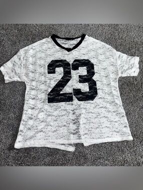 Rainbow Floral Lace Graphic V-Neck Top